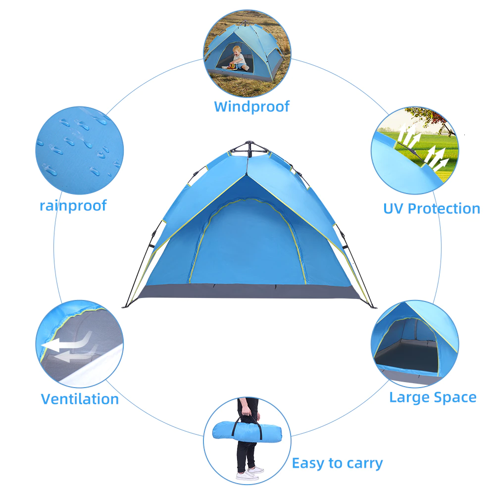 Cheap Goat Tents Hydraulic Automatic Camping Tent Double Layer Instant Setup Outdoor Family Tent Portable Backpacking Tent For Hiking 3