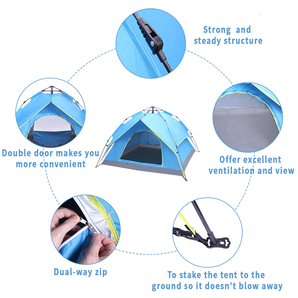Cheap Goat Tents Hydraulic Automatic Camping Tent Double Layer Instant Setup Outdoor Family Tent Portable Backpacking Tent For Hiking 3