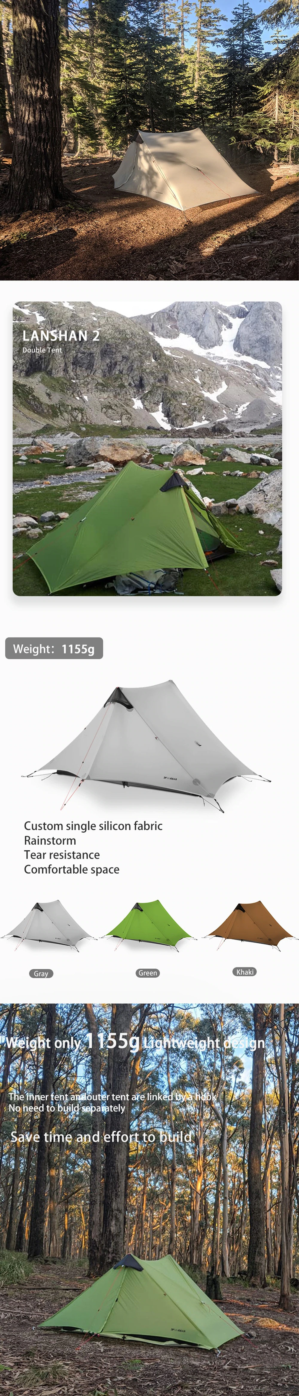Cheap Goat Tents Lanshan 2 3f Ul Gear 2 Person 1 Person Outdoor Ultralight Camping Tent 3 Season 4 Season Professional 15d Silnylon Rodless Tent