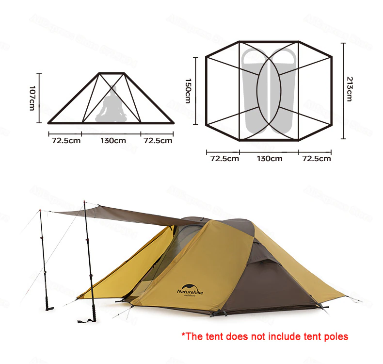 Cheap Goat Tents  Butterfly Cross Bracket 2 Person Tent Camping 2 Large Hall 210t Waterproof 2.7kg Beach Forest Tent Hiking Equipment