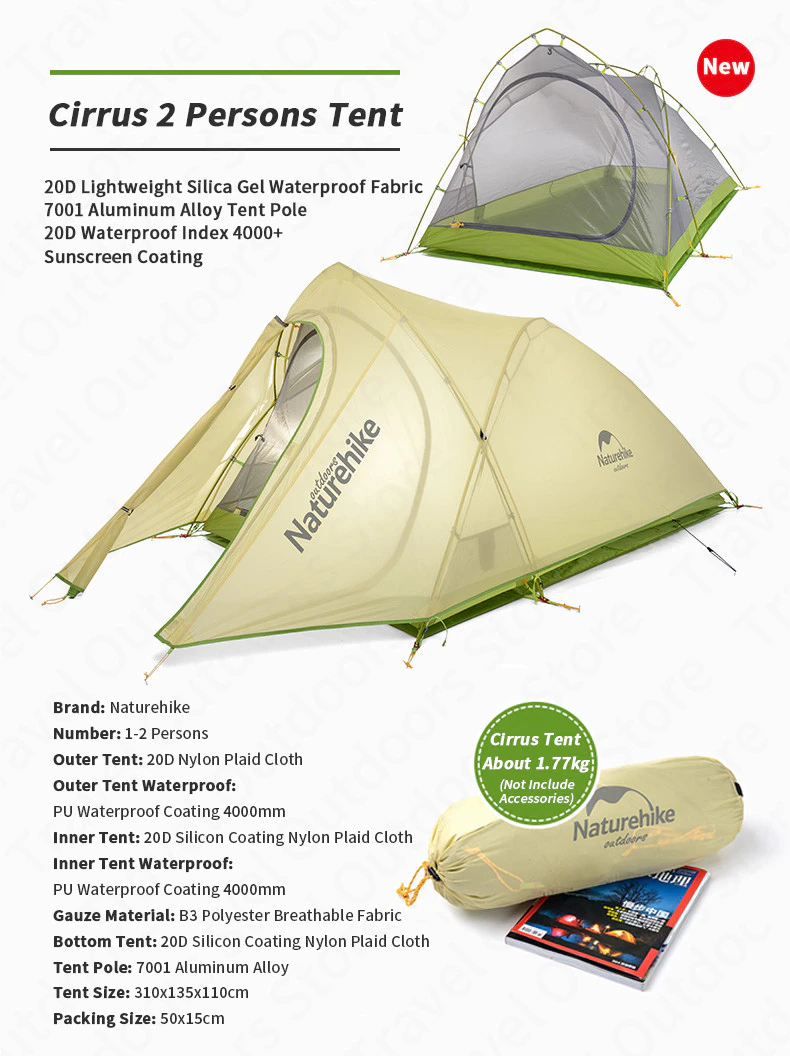 Cheap Goat Tents  Cirrus Fok Camping Tent 2 Persons Outdoor 20d Silicone Nylon Ultralight Large Space Camping Hiking Tent With Free Mat
