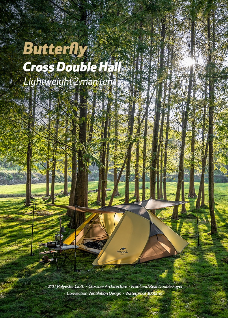 Cheap Goat Tents  Cross Bracket Butterfly 2 Person Tent Camping 2 Hall 210t Waterproof Sunscreen 2.7kg Beach Forest Hiking Tent