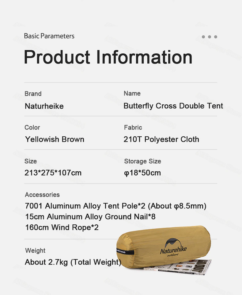Cheap Goat Tents  Cross Bracket Butterfly 2 Person Tent Camping 2 Hall 210t Waterproof Sunscreen 2.7kg Beach Forest Hiking Tent