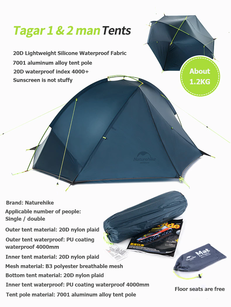 Cheap Goat Tents  Tagar Tent 2 Person Outdoor Camping Travel Tent Ultra Light Waterproof Cycling Tent Hiking Free Footprint Travel Tent