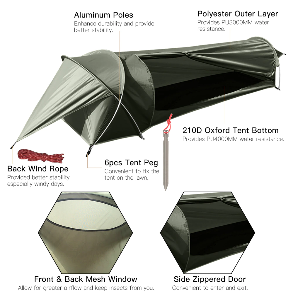 Cheap Goat Tents New Pu4000mm Waterproof Ultralight Tent 1 Person Tent Outdoor Camping Tent Backpacking Sleeping Bag Hiking Travel Tent Equipment
