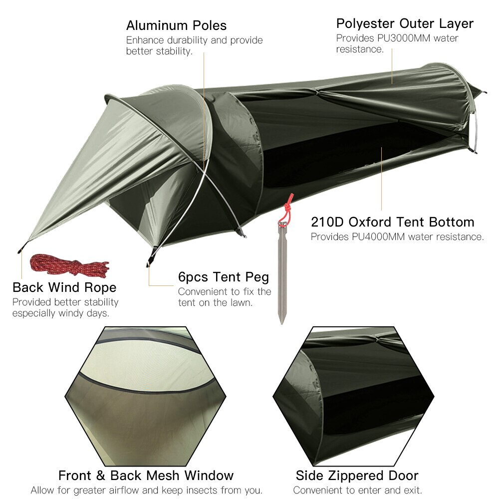 Cheap Goat Tents Outdoor Camping Tent Portable Ultralight Single Person Tent 210d Oxford Waterproof Mesh Window Tents For Backpacking Hiking