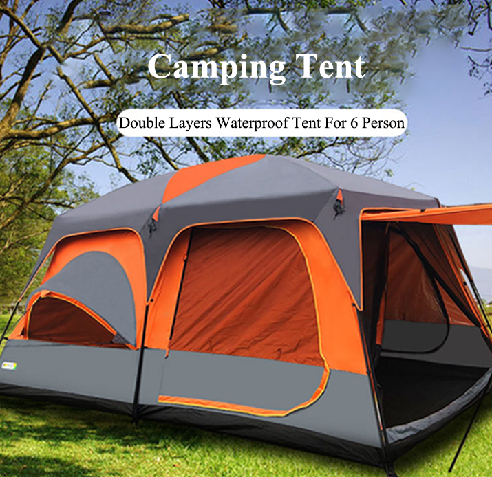 Cheap Goat Tents Outdoor Camping Tents Two Rooms And One Hall 8+person Tent Camping Tent Double Layers Waterproof Super Large Space Family Travel