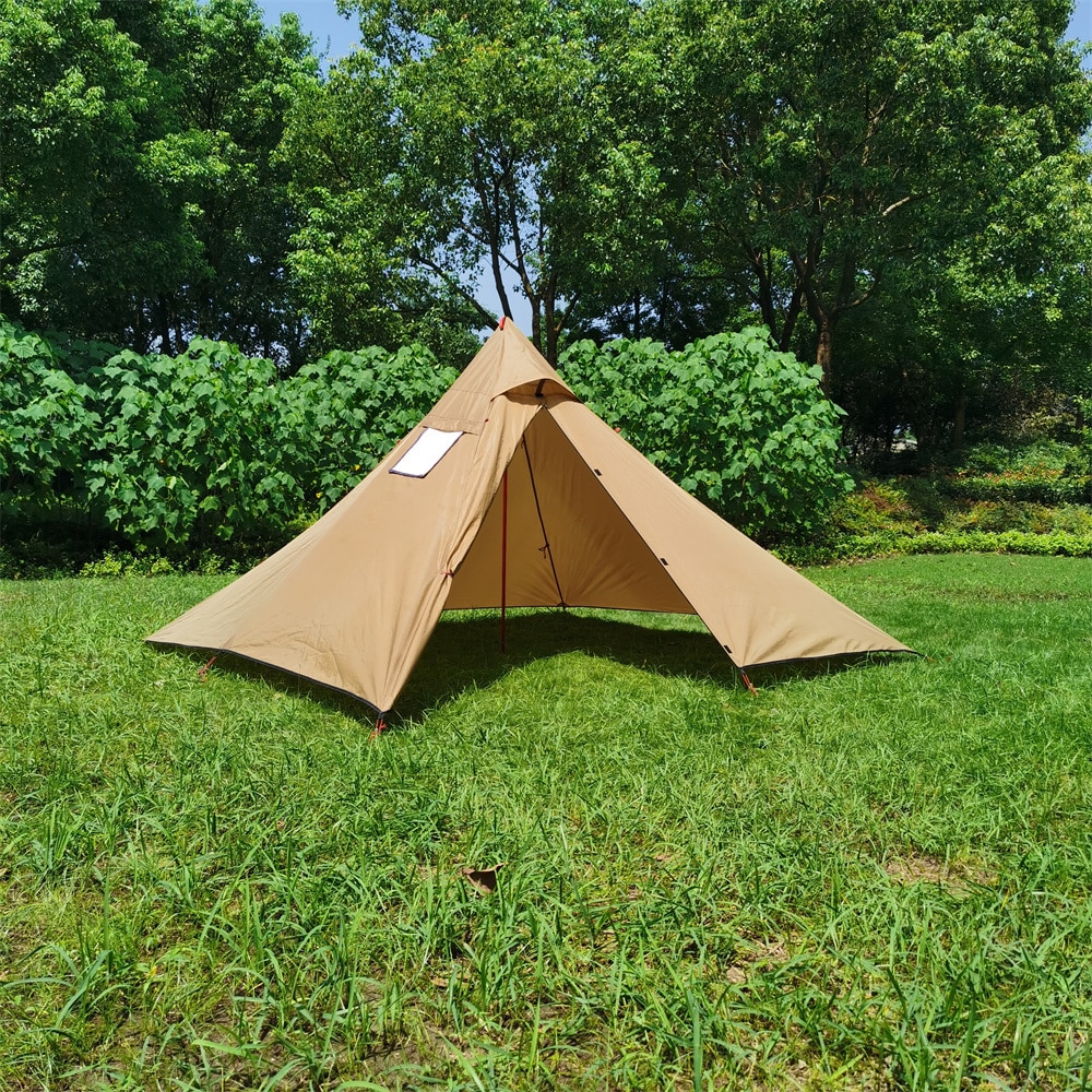Cheap Goat Tents Outdoor Quadrilateral Pyramid Tent Ultralight Camping Tent 210t Plaid 4 Seasons Backpacking Tent With Chinmey Hole 270x270x160cm