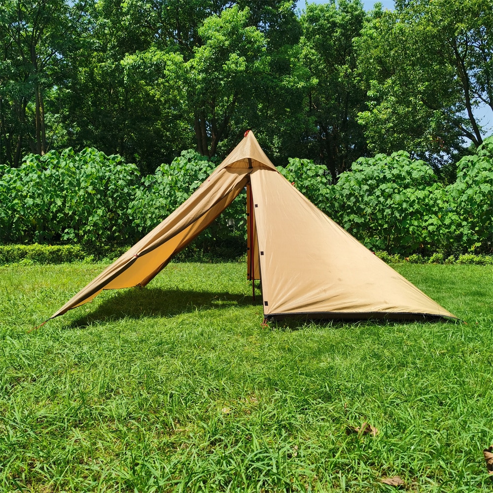 Cheap Goat Tents Outdoor Quadrilateral Pyramid Tent Ultralight Camping Tent 210t Plaid 4 Seasons Backpacking Tent With Chinmey Hole 270x270x160cm