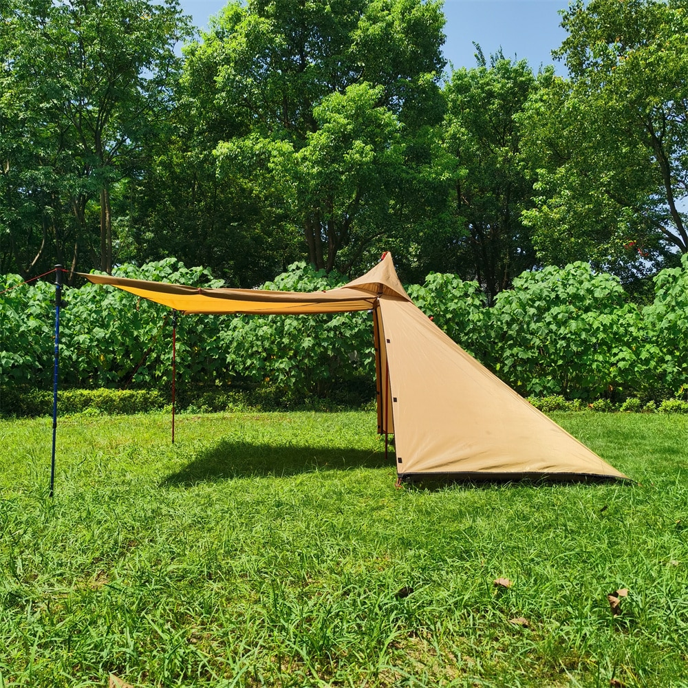Cheap Goat Tents Outdoor Quadrilateral Pyramid Tent Ultralight Camping Tent 210t Plaid 4 Seasons Backpacking Tent With Chinmey Hole 270x270x160cm