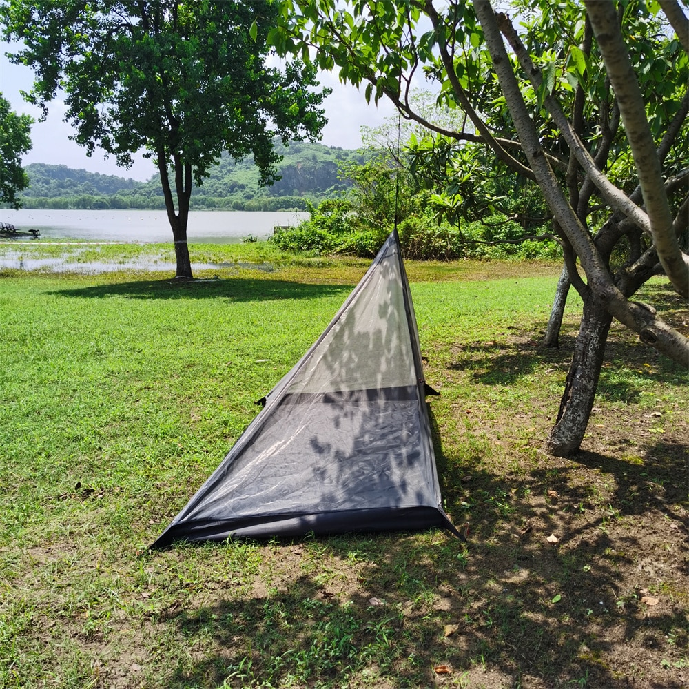 Cheap Goat Tents Outdoor Quadrilateral Pyramid Tent Ultralight Camping Tent 210t Plaid 4 Seasons Backpacking Tent With Chinmey Hole 270x270x160cm