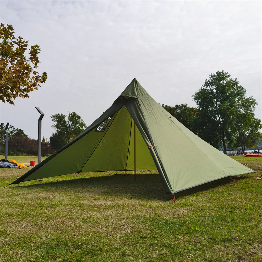Cheap Goat Tents Outdoor Quadrilateral Pyramid Tent Ultralight Camping Tent 210t Plaid 4 Seasons Backpacking Tent With Chinmey Hole 270x270x160cm