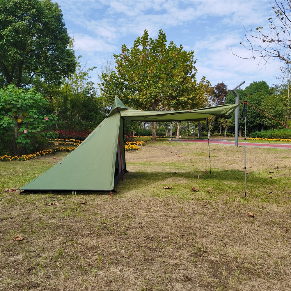 Cheap Goat Tents Outdoor Quadrilateral Pyramid Tent Ultralight Camping Tent 210t Plaid 4 Seasons Backpacking Tent With Chinmey Hole 270x270x160cm
