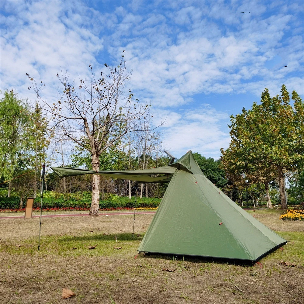 Cheap Goat Tents Outdoor Quadrilateral Pyramid Tent Ultralight Camping Tent 210t Plaid 4 Seasons Backpacking Tent With Chinmey Hole 270x270x160cm