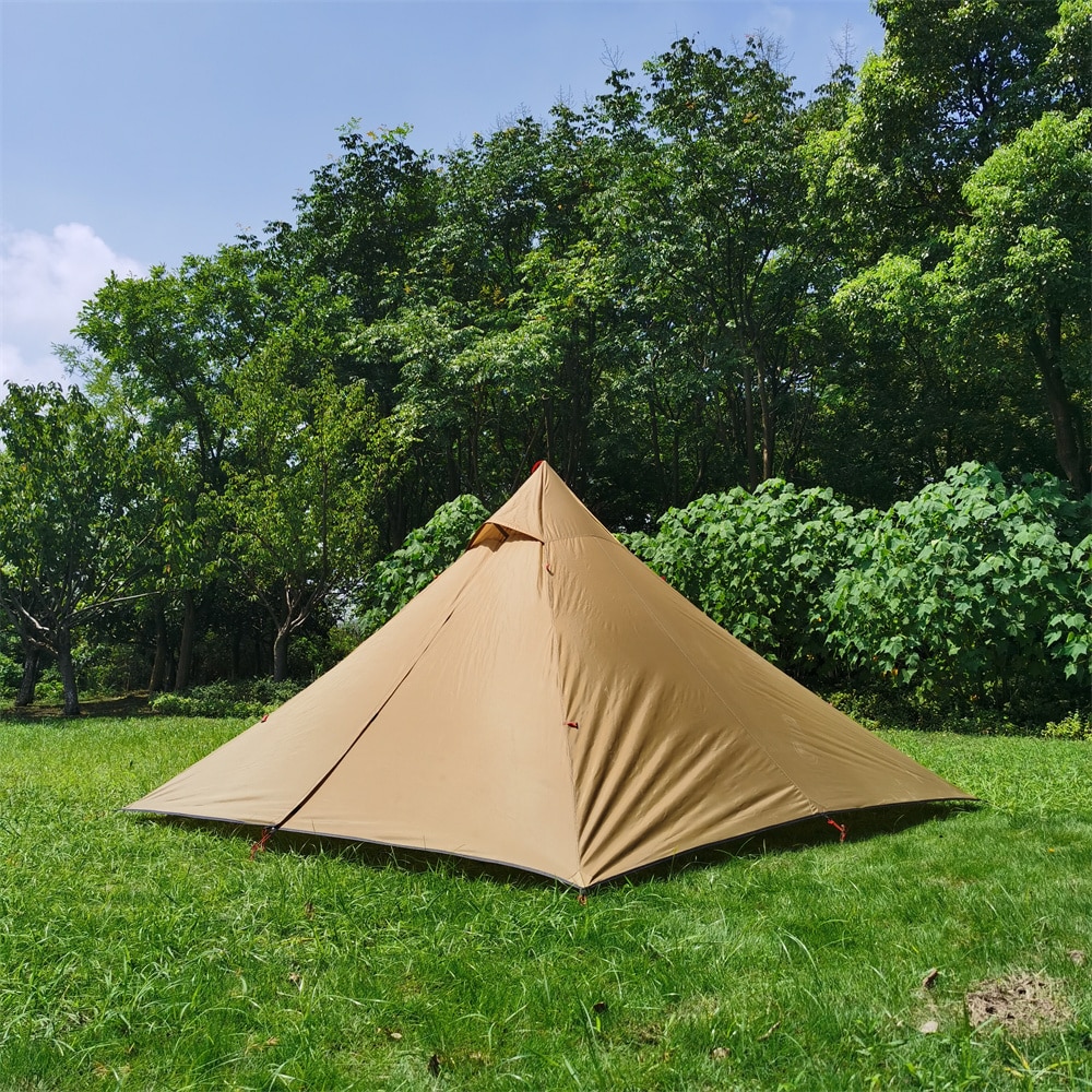 Cheap Goat Tents Outdoor Quadrilateral Pyramid Tent Ultralight Camping Tent 210t Plaid 4 Seasons Backpacking Tent With Chinmey Hole 270x270x160cm