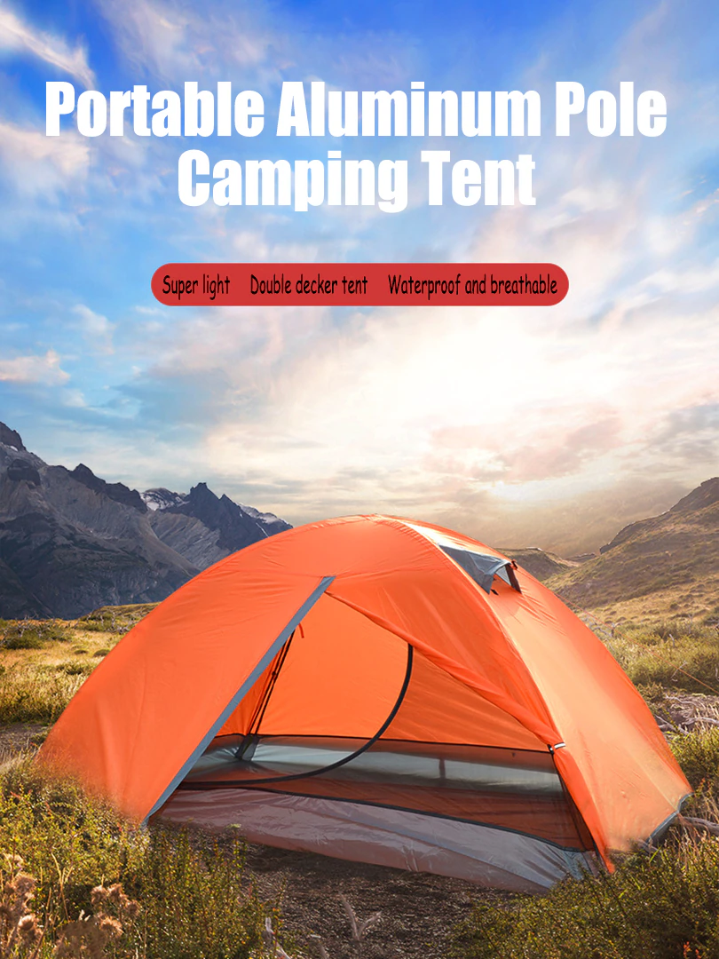 Cheap Goat Tents Portable Ultralight Camping Tent 2 Persons Cycling Tent Double Layers Waterproof Aluminum Pole 3 Season Camping Tent