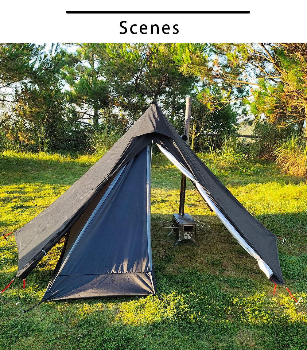 Cheap Goat Tents Pyramid Tent Fly With Chimney Hole Teepee Tent Camping Tipi For Adults Outdoor Ultralight Waterproof One Person Indian Hot Tent