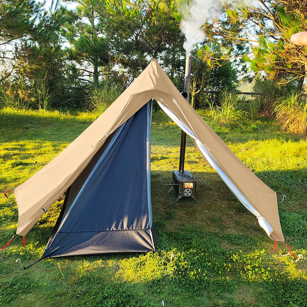 Cheap Goat Tents Pyramid Tent Fly With Chimney Hole Teepee Tent Camping Tipi For Adults Outdoor Ultralight Waterproof One Person Indian Hot Tent