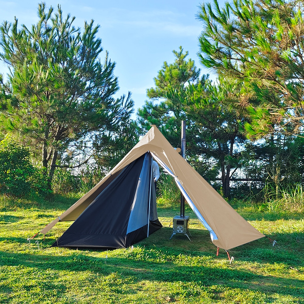 Cheap Goat Tents Pyramid Tent Fly With Chimney Hole Teepee Tent Camping Tipi For Adults Outdoor Ultralight Waterproof One Person Indian Hot Tent