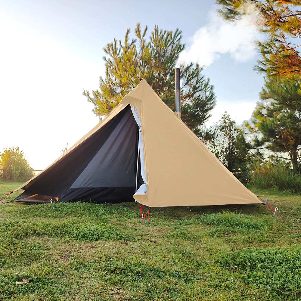 Cheap Goat Tents Pyramid Tent Fly With Chimney Hole Teepee Tent Camping Tipi For Adults Outdoor Ultralight Waterproof One Person Indian Hot Tent
