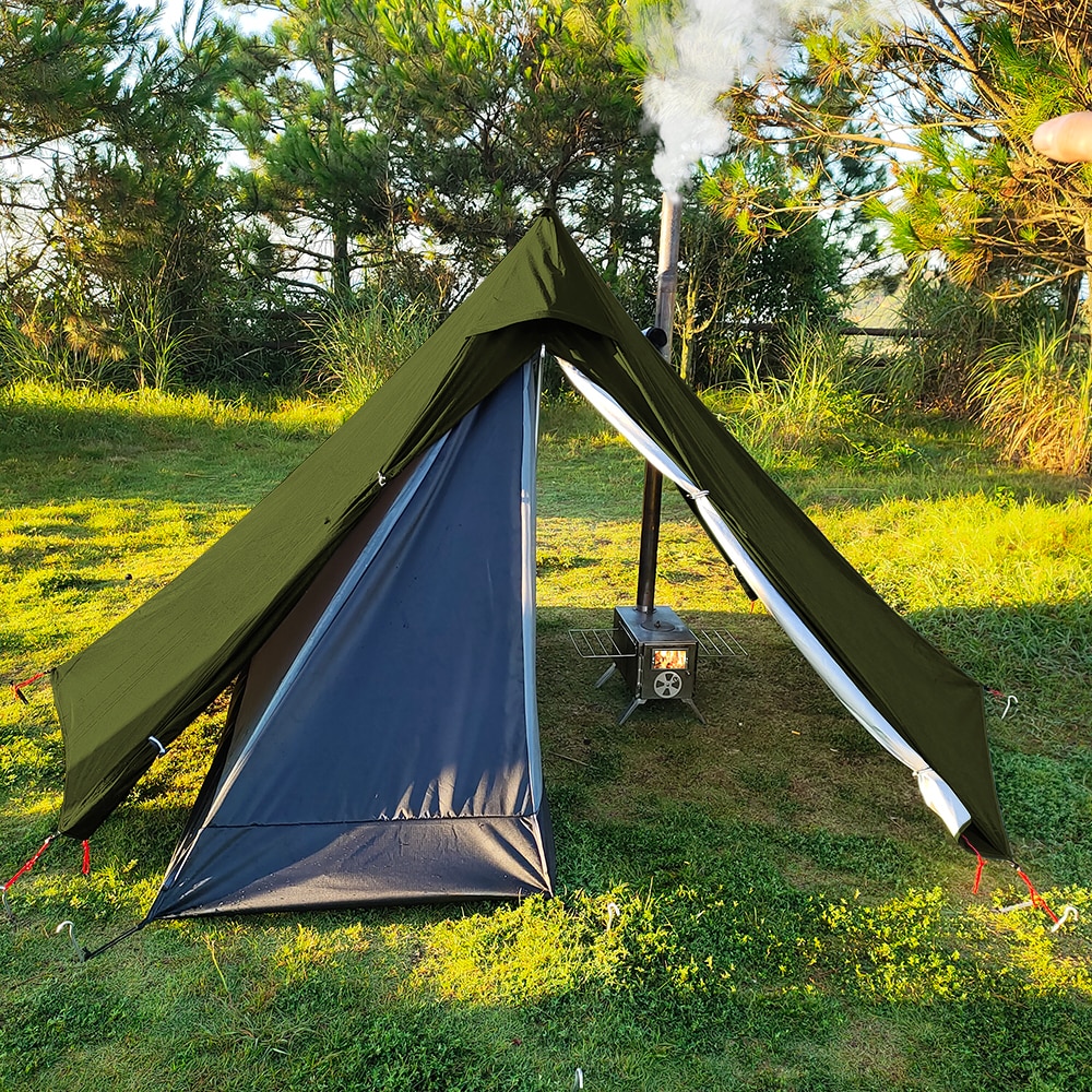 Cheap Goat Tents Pyramid Tent Fly With Chimney Hole Teepee Tent Camping Tipi For Adults Outdoor Ultralight Waterproof One Person Indian Hot Tent