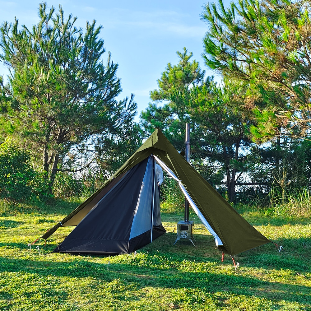 Cheap Goat Tents Pyramid Tent Fly With Chimney Hole Teepee Tent Camping Tipi For Adults Outdoor Ultralight Waterproof One Person Indian Hot Tent