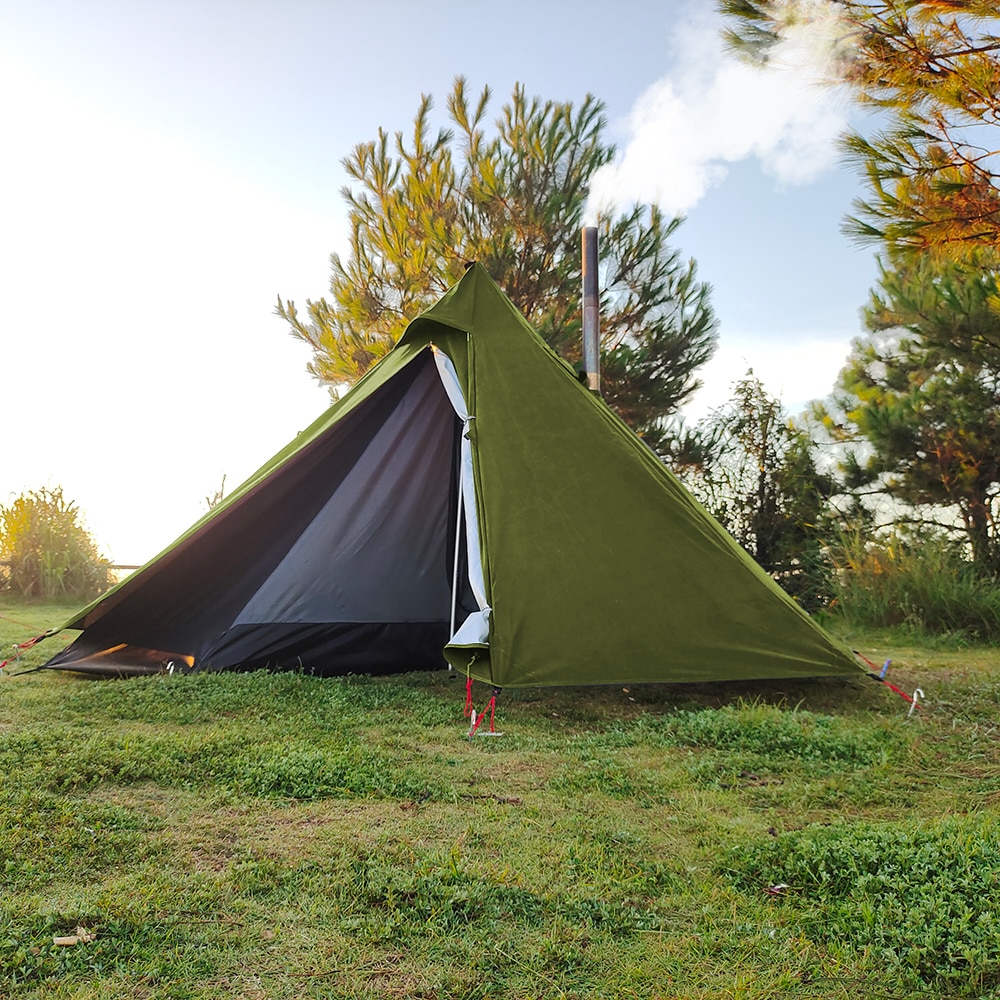 Cheap Goat Tents Pyramid Tent Fly With Chimney Hole Teepee Tent Camping Tipi For Adults Outdoor Ultralight Waterproof One Person Indian Hot Tent