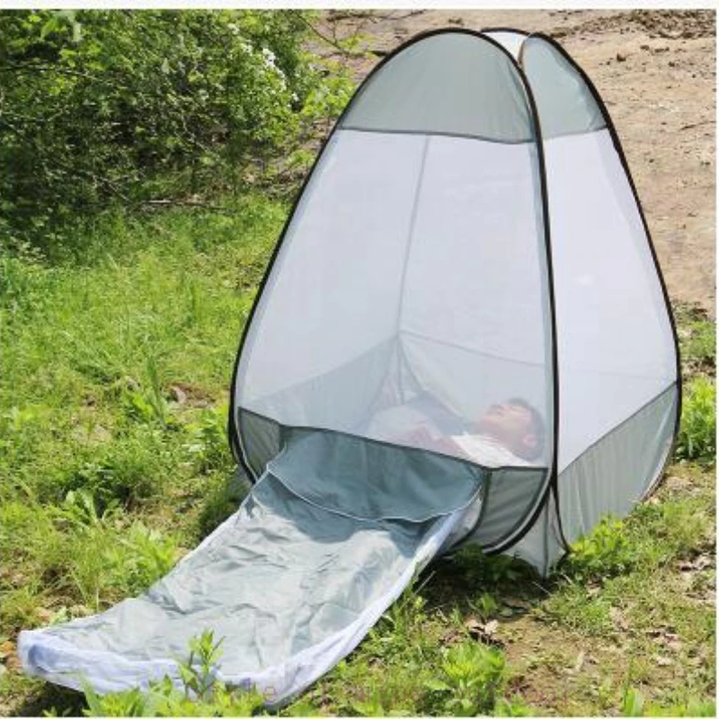Cheap Goat Tents Single Person Anti Mosquito Sit In Lie Down Automatic Pop Up Buddhist Meditation Nap Yoga Indoor Outdoor Camping Net Beach Tent