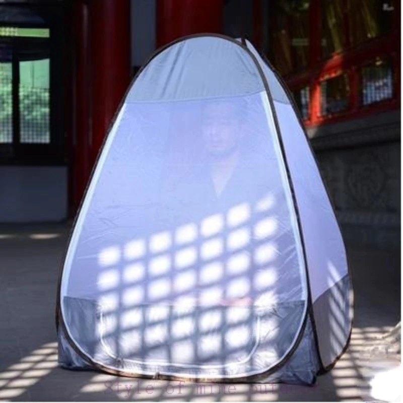 Cheap Goat Tents Single Person Anti Mosquito Sit In Lie Down Automatic Pop Up Buddhist Meditation Nap Yoga Indoor Outdoor Camping Net Beach Tent