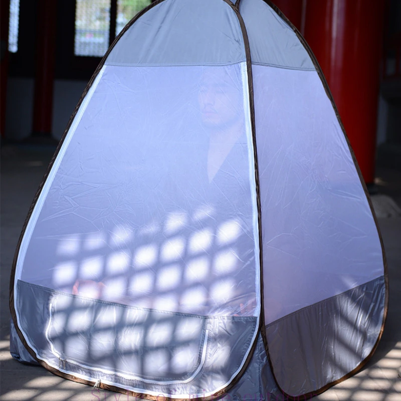 Cheap Goat Tents Single Person Anti Mosquito Sit In Lie Down Automatic Pop Up Buddhist Meditation Nap Yoga Indoor Outdoor Camping Net Beach Tent