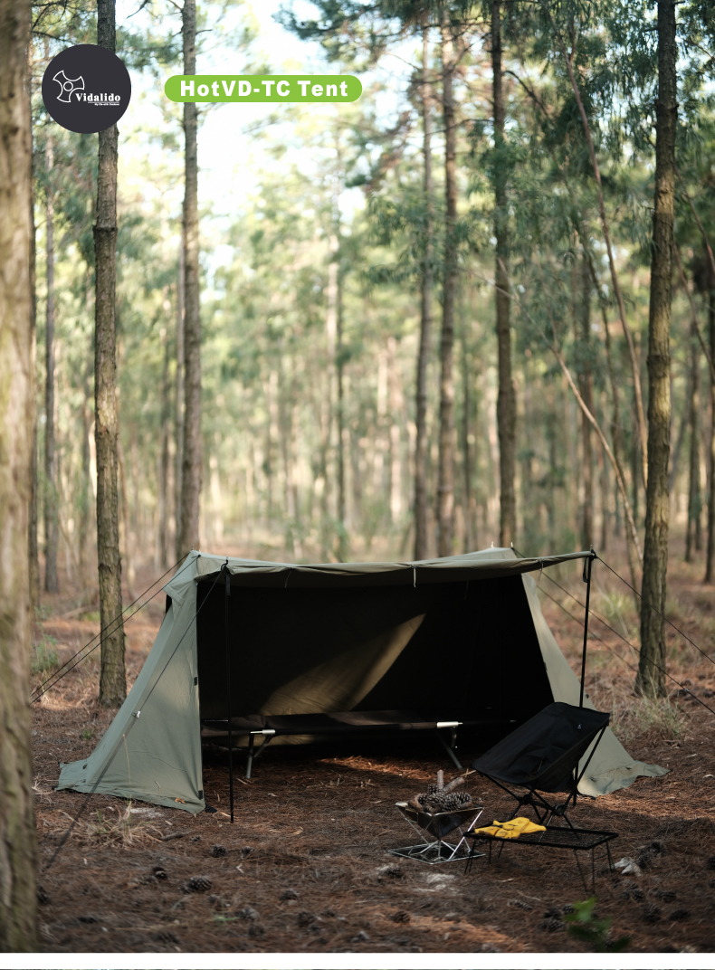 Cheap Goat Tents Tc Cotton Luxury Aluminum Pole Outdoor Picnic Wilderness Camping Shelter Flame Curtain Fabric Light Army Green Tent