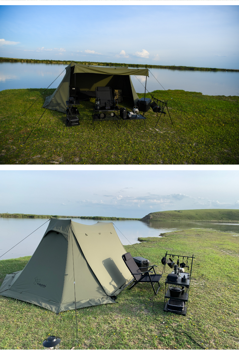 Cheap Goat Tents Tc Cotton Luxury Aluminum Pole Outdoor Picnic Wilderness Camping Shelter Flame Curtain Fabric Light Army Green Tent