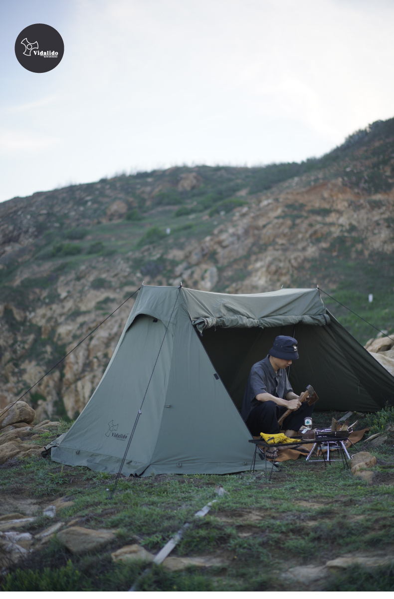 Cheap Goat Tents Tc Cotton Luxury Aluminum Pole Outdoor Picnic Wilderness Camping Shelter Flame Curtain Fabric Light Army Green Tent