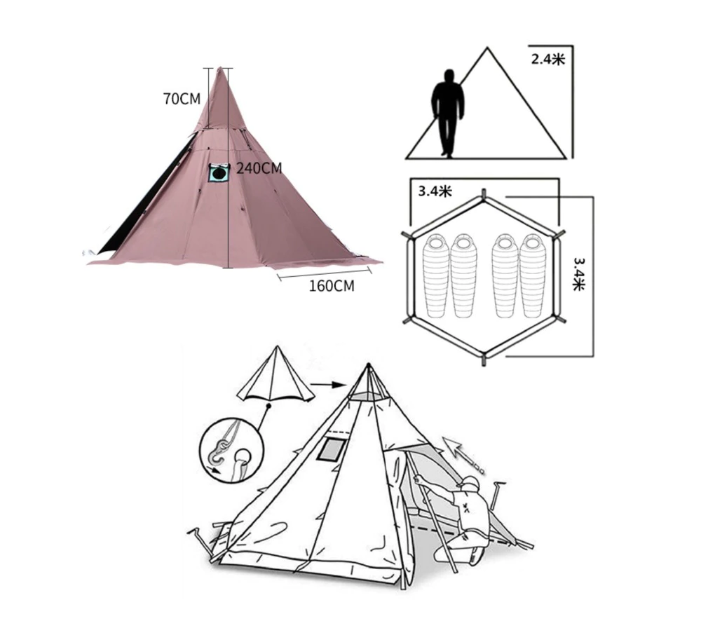 Cheap Goat Tents Teepee Tent For Winter Canvas With Wood Stove Jack For Cold Weather For 3 4 Person 134x134x94