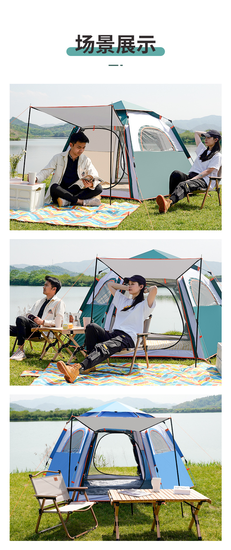Cheap Goat Tents Tent Outdoor Folding Automatic Rainstorm Hexagonal Tent Thickened Rainproof Camping Equipment Field Camping Shelters