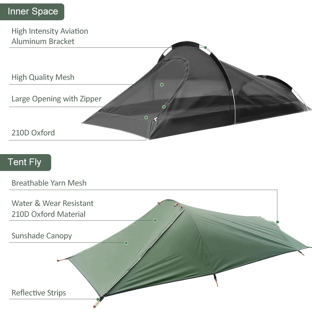 Cheap Goat Tents Ultralight Outdoor Camping Tent Single Person Camping Tent Water Resistant Tent Aviation Aluminum Support Sleeping Bag Tent New