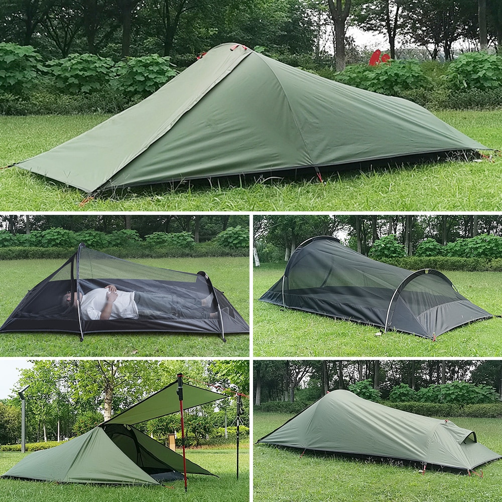 Cheap Goat Tents Ultralight Outdoor Camping Tent Single Person Camping Tent Water Resistant Tent Aviation Aluminum Support Sleeping Bag Tent New