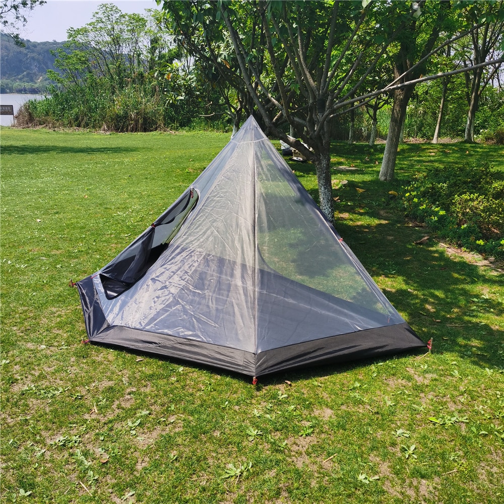Cheap Goat Tents Ultralight Winter Pyramid Tent With Snow Skirt 210t Plaid Ripstop Camping Bushcraft Tent Height 1.6m Including Free Stove Jack