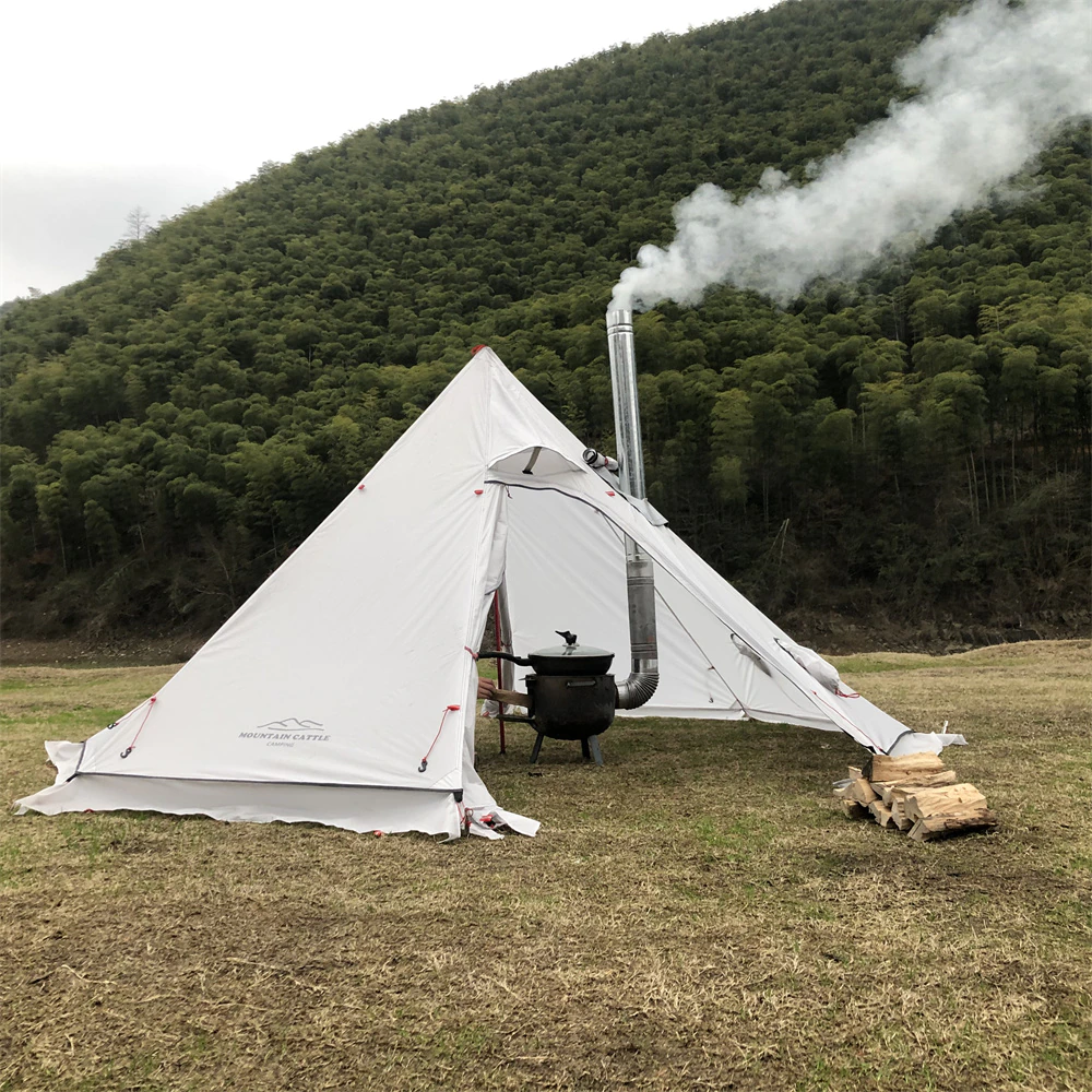 Cheap Goat Tents Ultralight Winter Pyramid Tent With Snow Skirt 210t Plaid Ripstop Camping Bushcraft Tent Height 1.6m Including Free Stove Jack