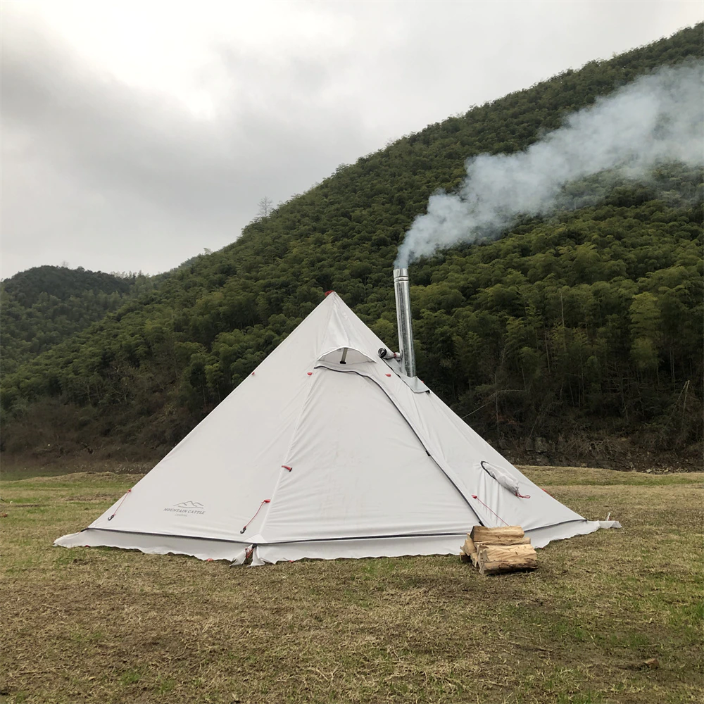Cheap Goat Tents Ultralight Winter Pyramid Tent With Snow Skirt 210t Plaid Ripstop Camping Bushcraft Tent Height 1.6m Including Free Stove Jack