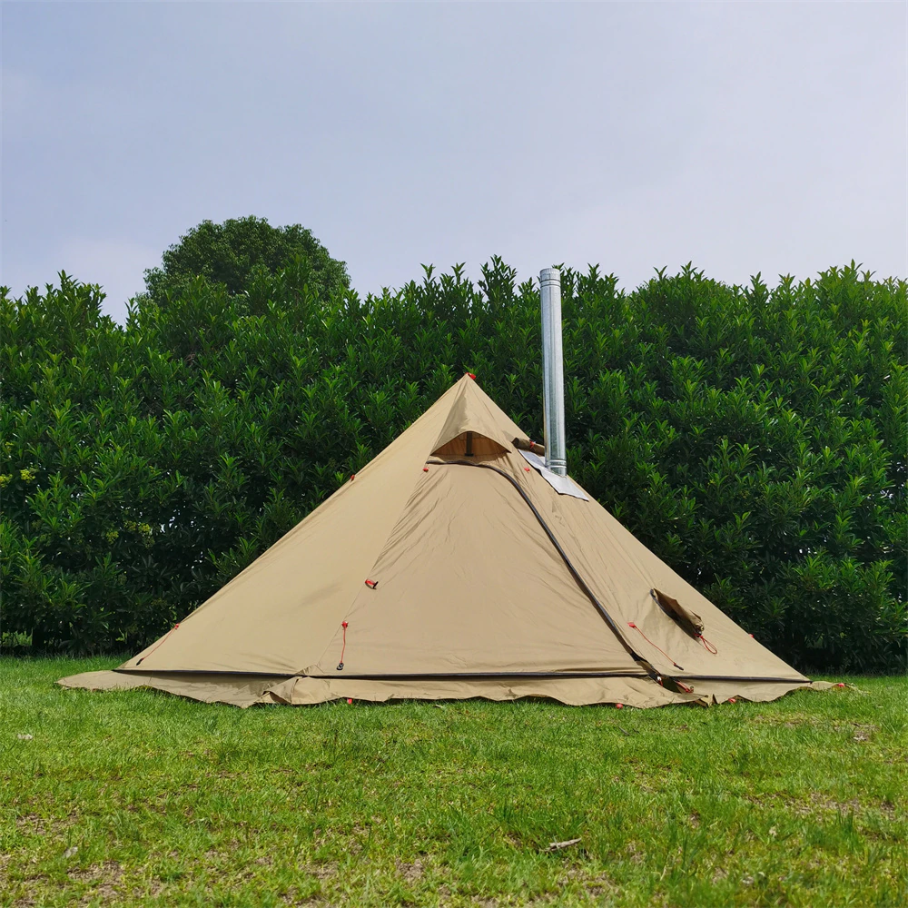 Cheap Goat Tents Ultralight Winter Pyramid Tent With Snow Skirt 210t Plaid Ripstop Camping Bushcraft Tent Height 1.6m Including Free Stove Jack